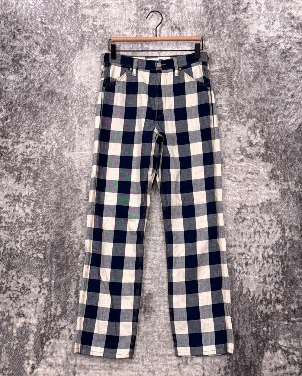 Uniqlo x JW Anderson Jeans 4 Womens Blue Checker High Rise Straight Denim